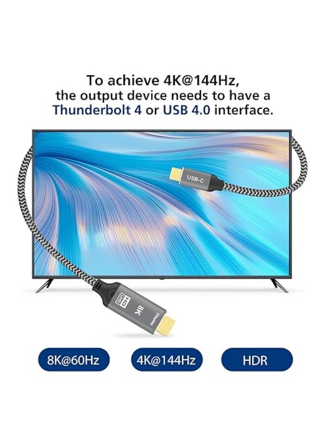كيبل USB-C إلى HDMI 2.1 بطول 2 متر – سلك مضفر فائق السرعة 48 جيجا/ثانية – يدعم 8K عند 60 هرتز و4K عند 144 هرتز – متوافق مع ثاندربولت واللابتوبات والأجهزة اللوحية والهواتف الذكية - Image 3