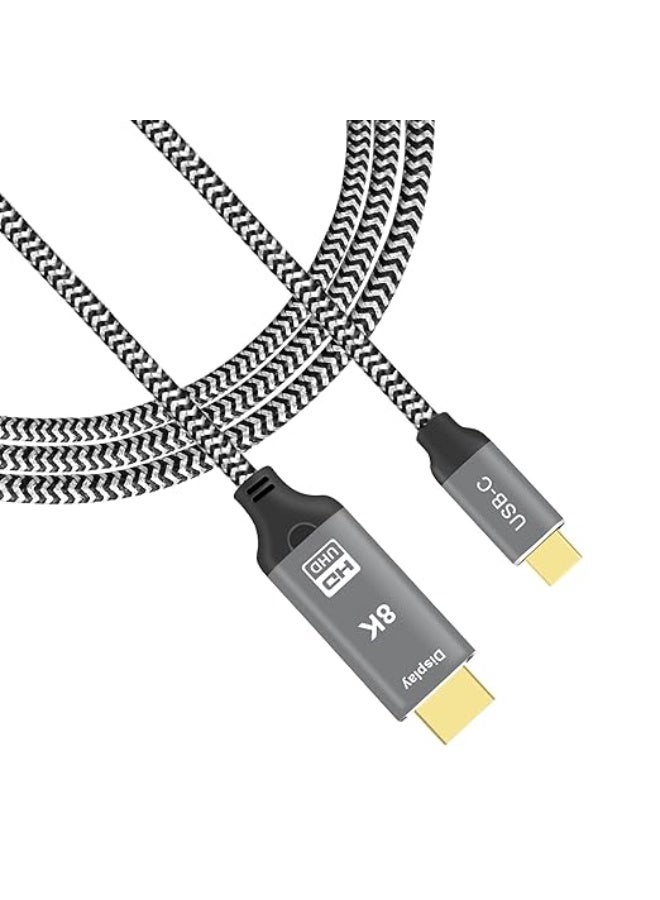 كيبل USB-C إلى HDMI 2.1 بطول 2 متر – سلك مضفر فائق السرعة 48 جيجا/ثانية – يدعم 8K عند 60 هرتز و4K عند 144 هرتز – متوافق مع ثاندربولت واللابتوبات والأجهزة اللوحية والهواتف الذكية - Image 1