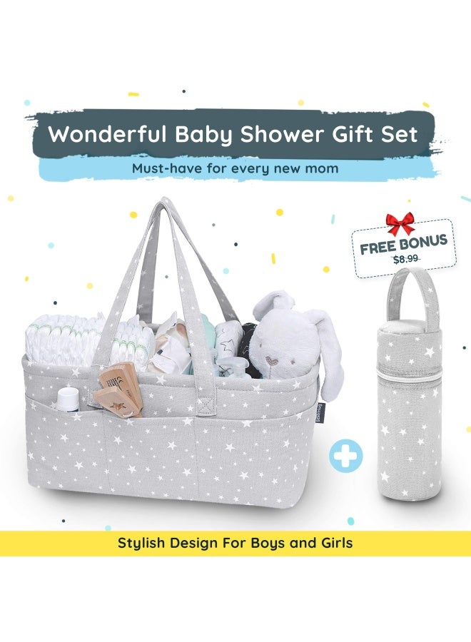 Starhug Stylish Baby Diaper Caddy Organizer - Large Nursery Storage Bin For Changing Table Car Travel Tote Bag Boy Girl Shower Gift Basket Newborn Registry Must Haves Free Bonus Bottle Cooler  - Image 2