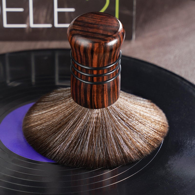 NiHome Large Vinyl Record Cleaning Brush, Anti-Static Soft LP Record Cleaner, Ultra-Fine Fiber Bristles Vinyl Dust Remover Brush, Safe for Vinyl LP CD Album, Beech Wood Handle Retro Design (Red/Black) - Image 4