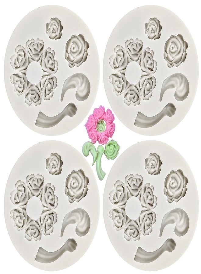 Arvintas 4PCS White Rose Silicone Fondant Molds, Mini Dessert Rose Flower Teapot Mold, Candy Chocolate Ice Cube Fondant Molds - Image 1