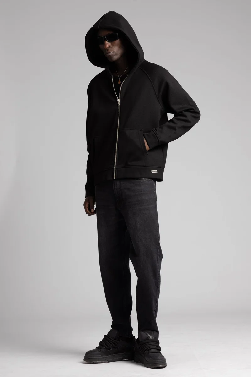 Catch Diagonal Textured Zip-Up Hooded Sweatshirt
