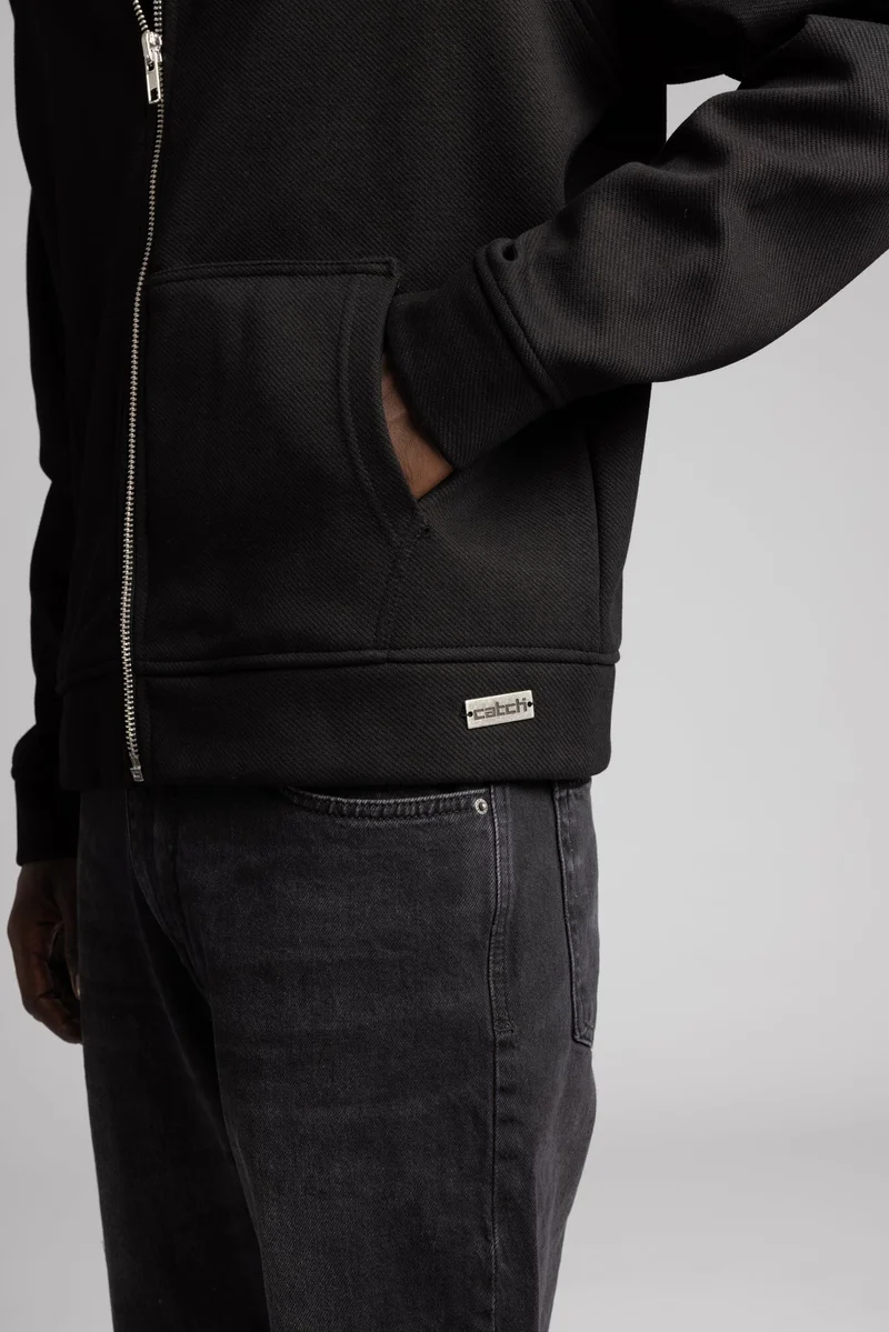 Catch Diagonal Textured Zip-Up Hooded Sweatshirt