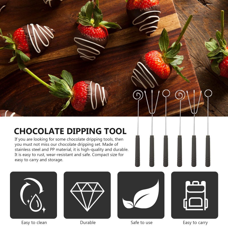 6 Piece Stainless Steel Chocolate Fondue Fork Set with Spiral Trident and Round Tips - Image 4