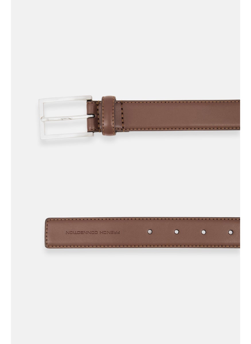 French Connection Men Plain Leather Buckle Belt, Brown  - Image 2