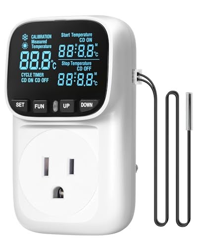 WILAWELS Digital Temperature Controller Outlet, 15A/1800W Heavy Duty Thermostat Plug, VA LCD Display, Heating/Cooling Control, -40°F~210°F, 4 Timer Modes, for Greenhouse Incubator Homebrew W01TC06 - Image 1