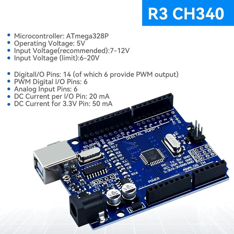 Serplex مجموعة بدء ® UNO للوحة تطوير UNO R3 مجموعة بدء أساسية 400 ثقب لوحة تجارب، حساسات، وحدة تجنب العقبات، ومتوافقة مع Arduino IDE - Image 3