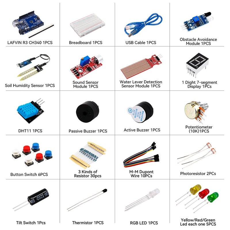 Serplex مجموعة بدء ® UNO للوحة تطوير UNO R3 مجموعة بدء أساسية 400 ثقب لوحة تجارب، حساسات، وحدة تجنب العقبات، ومتوافقة مع Arduino IDE - Image 2