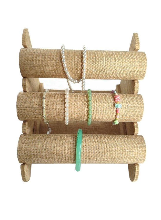 Ebonee Detachable Bracelet Holder with 3 Tier Rack, Jewelry Bangle Necklace Watch Display Organizer Stand for Store Sell Show, Scrunchie Head Ties Organizer Storage Show Tower (Yellow Linen) - Image 4