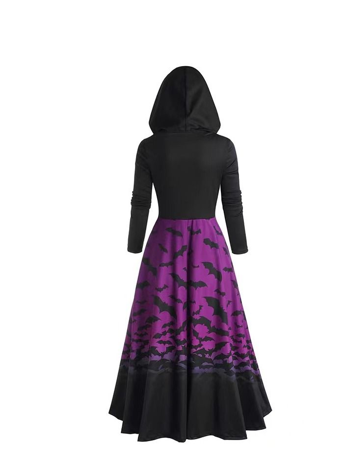 Loquat Medium Long Cape European And American Printed Batskin Button Dress  - Image 2