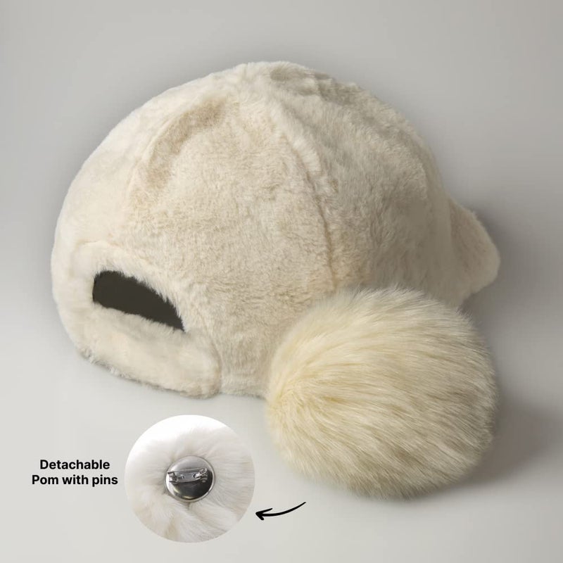 CHOK.LIDS Everyday Winter Fur Baseball Cap for Women Men Fleece Dad Hat Unisex Adjustable Lightweight Polo Style Curved Brim (Ivory) - Image 3
