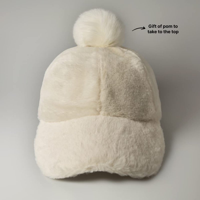 CHOK.LIDS Everyday Winter Fur Baseball Cap for Women Men Fleece Dad Hat Unisex Adjustable Lightweight Polo Style Curved Brim (Ivory) - Image 2