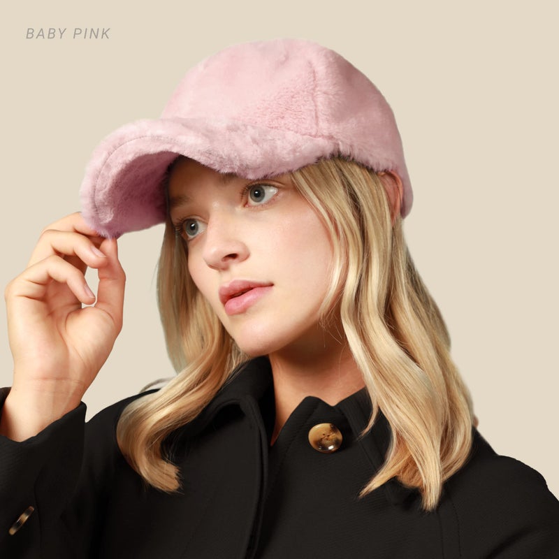 CHOK.LIDS Everyday Winter Fur Baseball Cap for Women Men Fleece Dad Hat Unisex Adjustable Lightweight Polo Style Curved Brim (Ivory) - Image 5