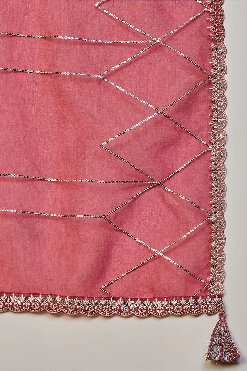 زيري سوق طقم كورتا حريري مطرز باللون الأحمر الصدئ مكون من  قطع