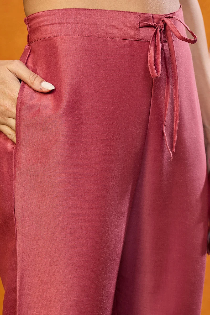 زيري سوق طقم كورتا حريري مطرز باللون الأحمر الصدئ مكون من  قطع