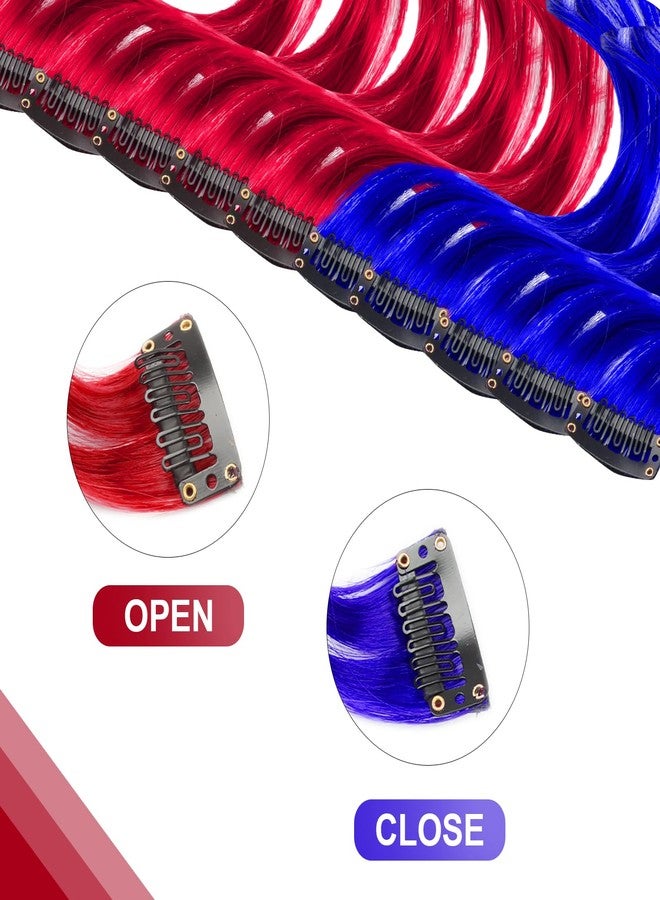 Olldag Red and Blue Hair Extensions Clip in,10 PCS Curly Wavy Synthetic Hairpieces Rainbow Neon Party Highlights, Colorful Hair Accessories for Girls Women 17 inch (Red Blue) - Image 3