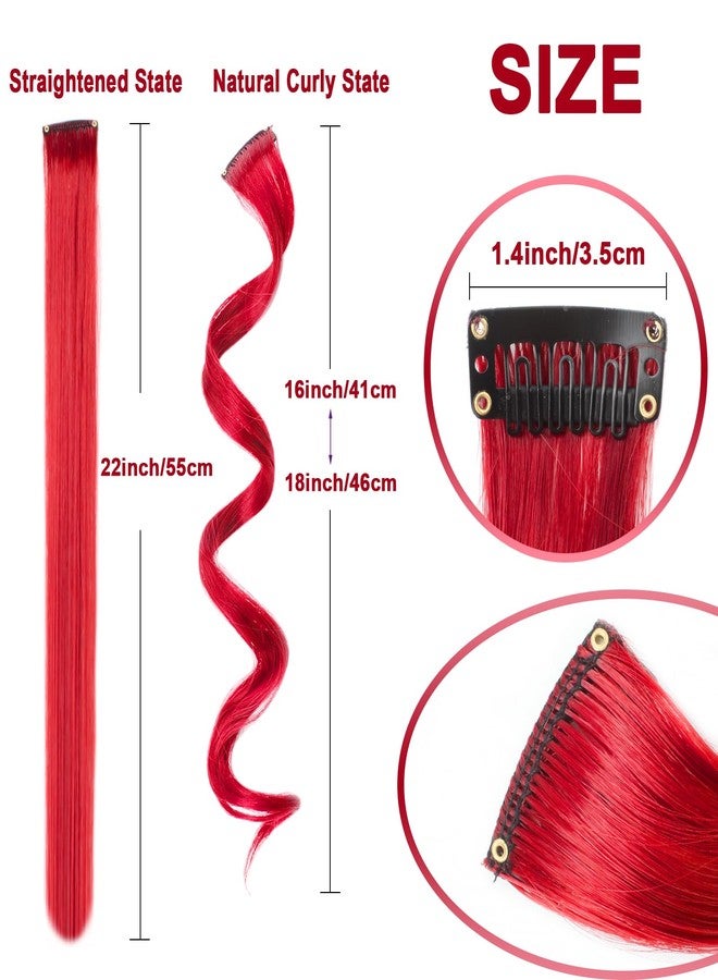 Olldag Red and Blue Hair Extensions Clip in,10 PCS Curly Wavy Synthetic Hairpieces Rainbow Neon Party Highlights, Colorful Hair Accessories for Girls Women 17 inch (Red Blue) - Image 4
