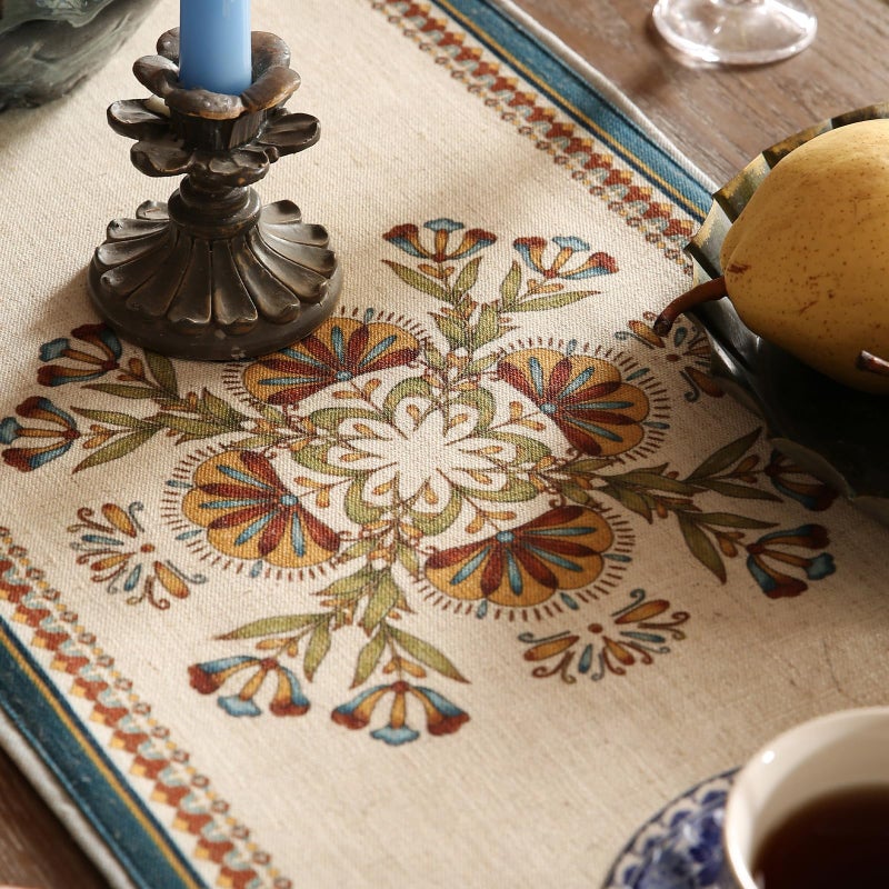 patdrea Designer Beige Farmhouse Geometric Patterned Linen Table Runner 87 Inch Long,Wrinkle Resistant Table Mat,Decoration for Kitchen Dining and Coffee Tables Banquet Christmas , 12"x87" - Image 3