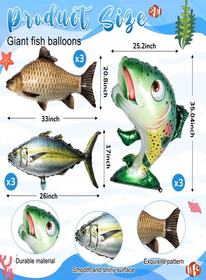 Blueweenly 9 Pcs 33 Inch Fish Balloons Gone Fishing Baby Shower Party Decorations Fish Balloons Themed Party Decor for Let's Go Fishing Theme Birthday Supplies (Carp Tuna Salmon) - Image 2