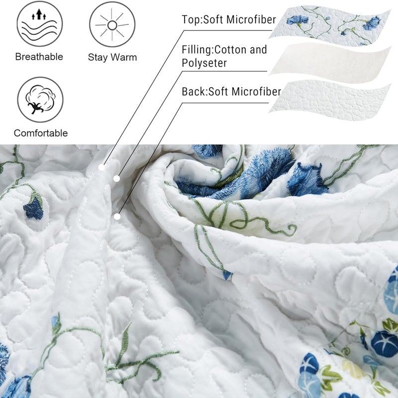 BYTIDE 4-Piece Quilted Microfiber Daybed Cover Set with Floral Embroidery, All Season Luxurious Bedding with Matching Shams, 75"x39", Morning Glory - Image 4