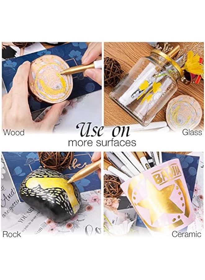 Metallic Markers Pens, Silver and Gold Paint Pens, Value Set of 12 Metallic Pens for Black Paper, Rock Painting, Card Making, DIY Photo Al, Wood,  Pumpkin, Scrapbook Supplies - Image 5