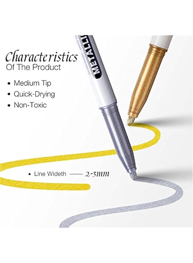 Metallic Markers Pens, Silver and Gold Paint Pens, Value Set of 12 Metallic Pens for Black Paper, Rock Painting, Card Making, DIY Photo Al, Wood,  Pumpkin, Scrapbook Supplies - Image 2