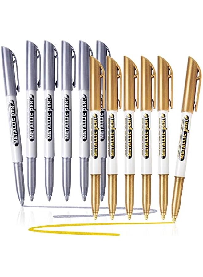 Metallic Markers Pens, Silver and Gold Paint Pens, Value Set of 12 Metallic Pens for Black Paper, Rock Painting, Card Making, DIY Photo Al, Wood,  Pumpkin, Scrapbook Supplies - Image 1