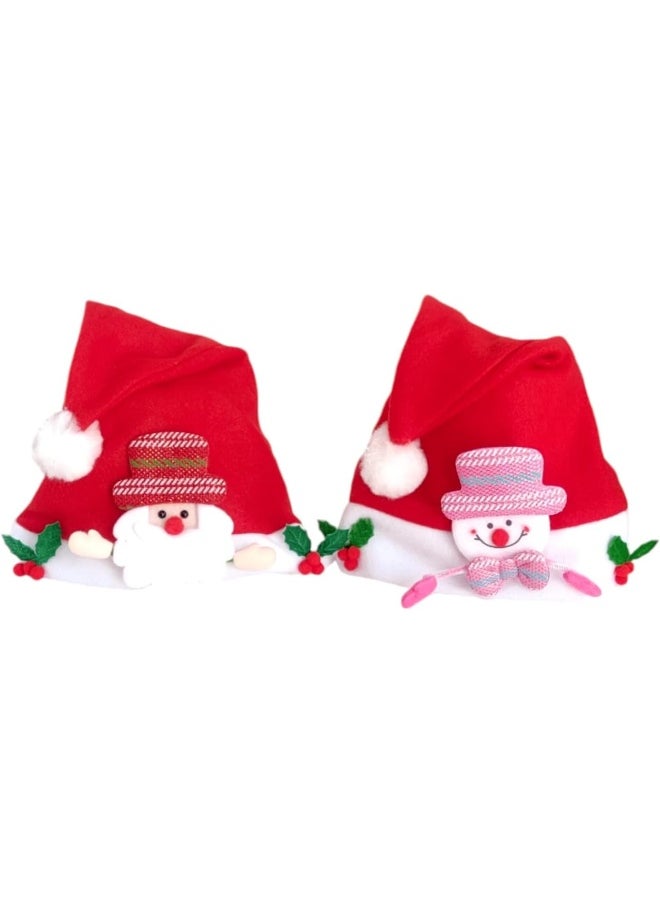 FAM 2-Piece Christmas Hat For Kids - Santa Hat And Snowman Hat - Xmas Hat/Cap – Christmas Party Supplies – Cap For Christmas – Christmas Party Hat For Christmas Party Favors  - Image 1