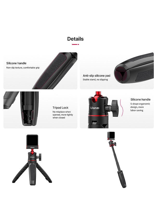 Ulanzi - Ulanzi MT-50 Portable Selfie Stick Tripod Stand Magnetic Quick Release with 360° Rotatable Ballhead 3-section Extendable Tube Max. Height 25.5cm/ 10in Replacement for DJI Action 2 Camera - Image 1