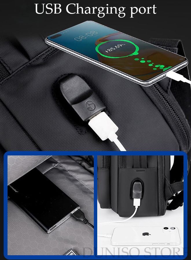 DUNISO Business Travel Laptop Backpack Anti-Theft Durable Computer Backpack with USB Charging Port Large Capacity College School Backpack for Men & Women Fits 15.6 Inch Notebook Black - Image 2