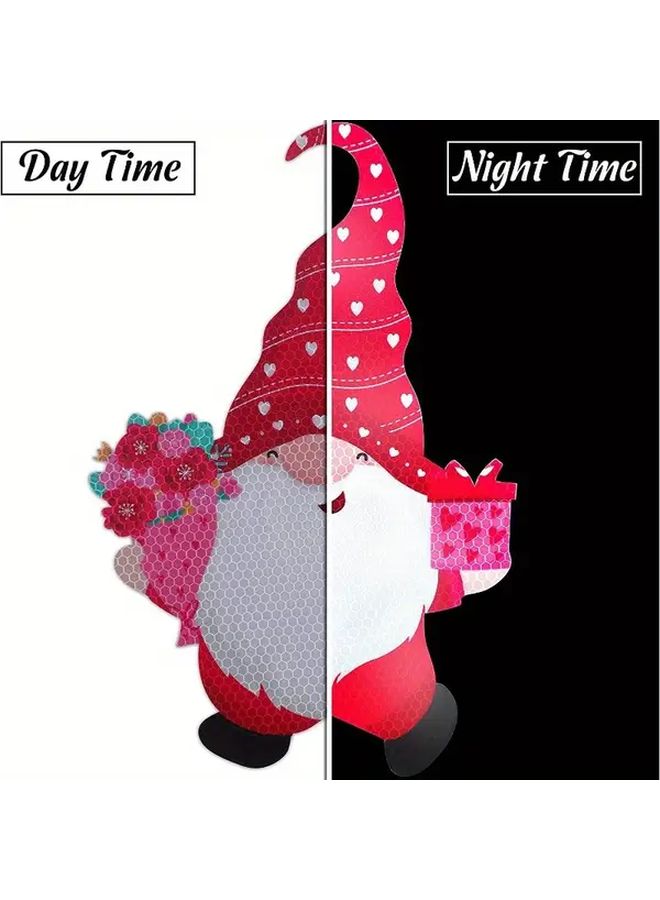Red Gnome Love Car Refrigerator Sticker Set Reflective Hearts Weatherproof Plastic Decals - Image 2