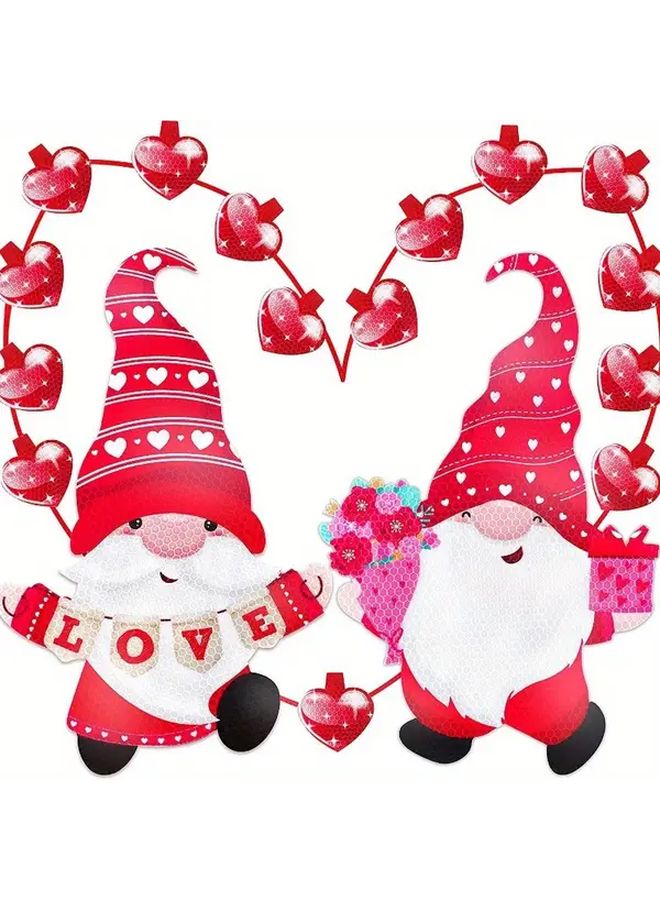 Red Gnome Love Car Refrigerator Sticker Set Reflective Hearts Weatherproof Plastic Decals - Image 1