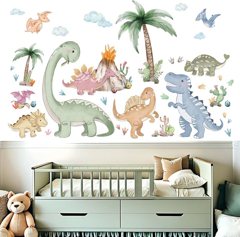 ARS Dinosaur Wall Stickers for Boys Room: Peel and Stick Dino Wall Decals - Baby Nursery Bedroom - Children Supplies Ages 1-12 Years Wall Decor Art - Image 1