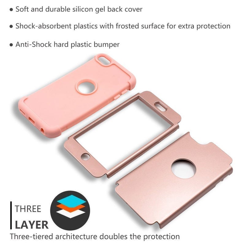 ULAK Compatible with iPod Touch 7th/6th/5th Gen Case, Heavy Duty Shockproof High Impact Protective Case with Dual Layer Soft Silicone + Hard PC for Apple iTouch 5/6/7, Rose Gold - Image 4