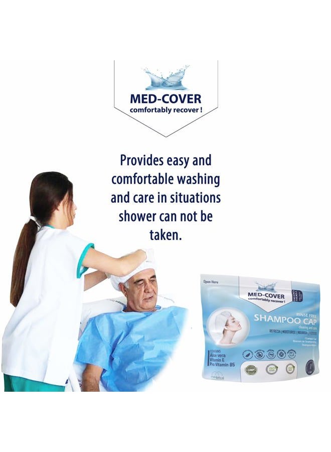 MED-COVER 6 × قبعة شامبو بدون شطف من ميد أوفيس - غسيل شعر سهل بدون ماء - خالية من مسببات الحساسية - درجة حموضة شعر محايدة - تركيبة غنية بفيتامين E، بروفيتامين B5 والألوة فيرا - Image 4