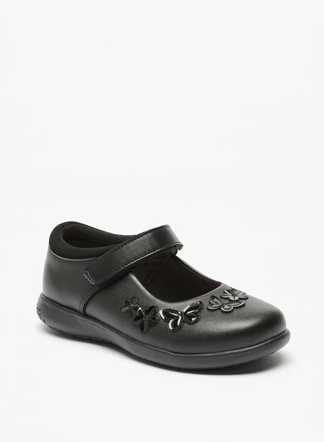 جونيورز حذاء ماري جين للبنات بتفاصيل مطرزة وإغلاق بشريط لاصق