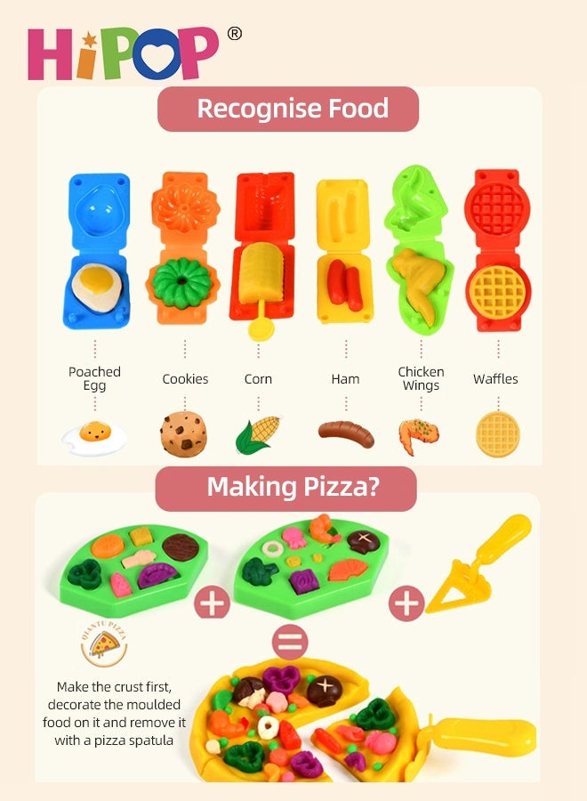 HIPOP 60-Piece Kids Clay Play Set, Playdough Toy Set for Toddlers, Color Clay Machine Set with Four Machines,  Kitchen Tools and 12 Clays,  DIY Dough Toy for Boys and Girls, Noodle Playset Maker Machine - Image 3
