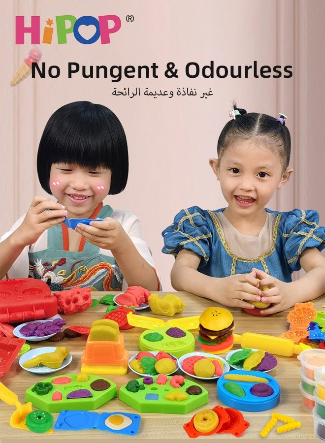 HIPOP 60-Piece Kids Clay Play Set, Playdough Toy Set for Toddlers, Color Clay Machine Set with Four Machines,  Kitchen Tools and 12 Clays,  DIY Dough Toy for Boys and Girls, Noodle Playset Maker Machine - Image 2
