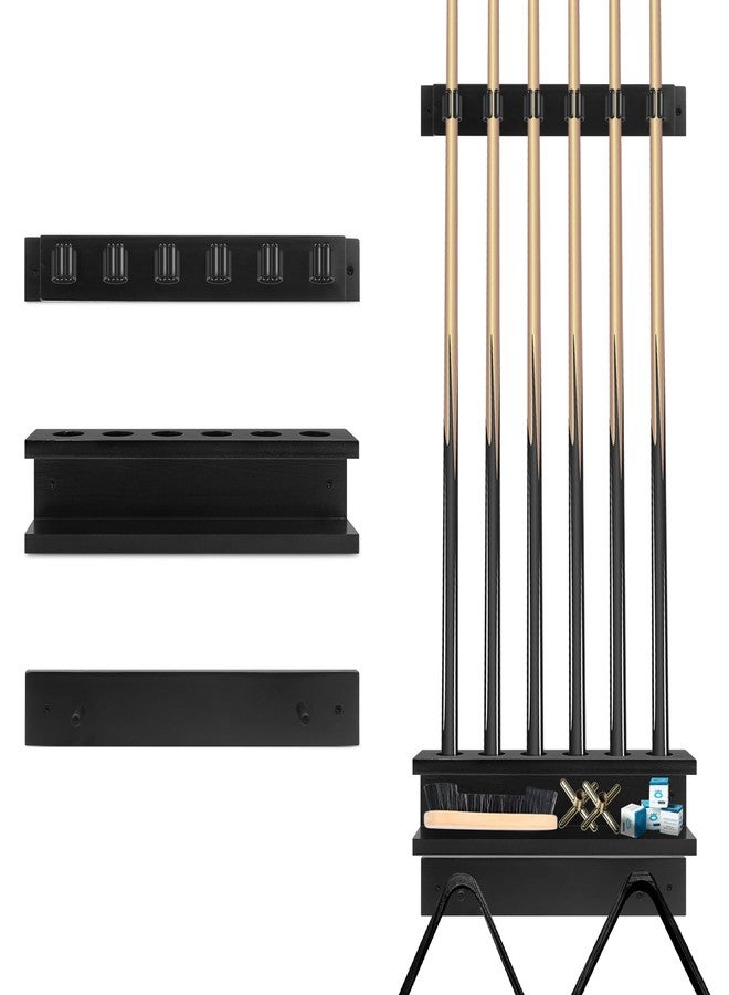 GIASSVIO Wall Mount Pool Cue Rack – Solid Pine Wood Billiards Stick Holder for 6 Pool Sticks,Game Room Wall Decor & Pool Table Accessories Organizer - Image 1