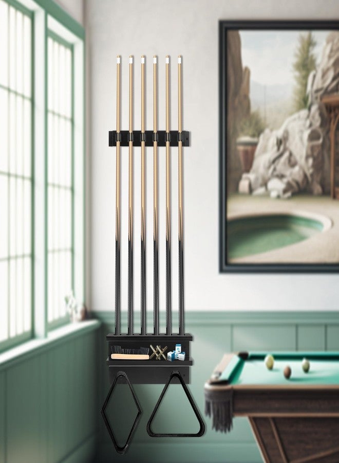GIASSVIO Wall Mount Pool Cue Rack – Solid Pine Wood Billiards Stick Holder for 6 Pool Sticks,Game Room Wall Decor & Pool Table Accessories Organizer - Image 2