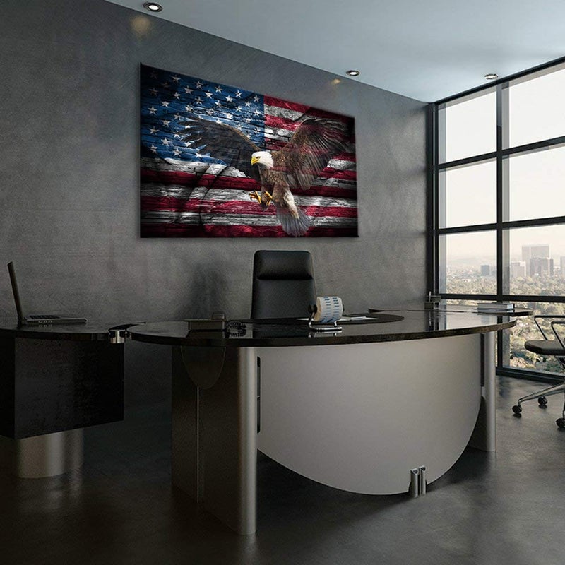 Urttiiyy Retro American Flag Bald Eagle US Military Wall Art Canvas Prints Thin Blue Red Line Home Decor Pictures for Living Room Bedroom Painting Framed Ready to Hang - Image 4