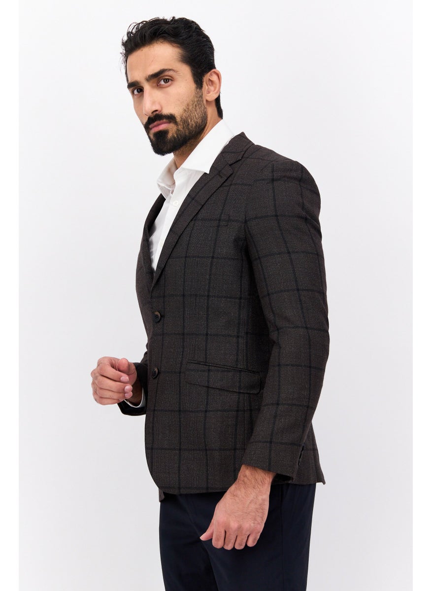 Selected Homme Men Ultraflex Regular Fit Plaid Suit Jacket, Dark Brown  - Image 2