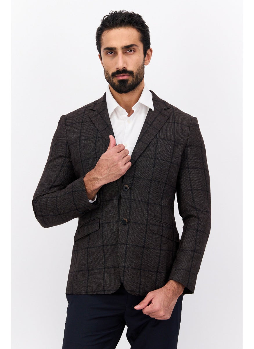 Selected Homme Men Ultraflex Regular Fit Plaid Suit Jacket, Dark Brown  - Image 1