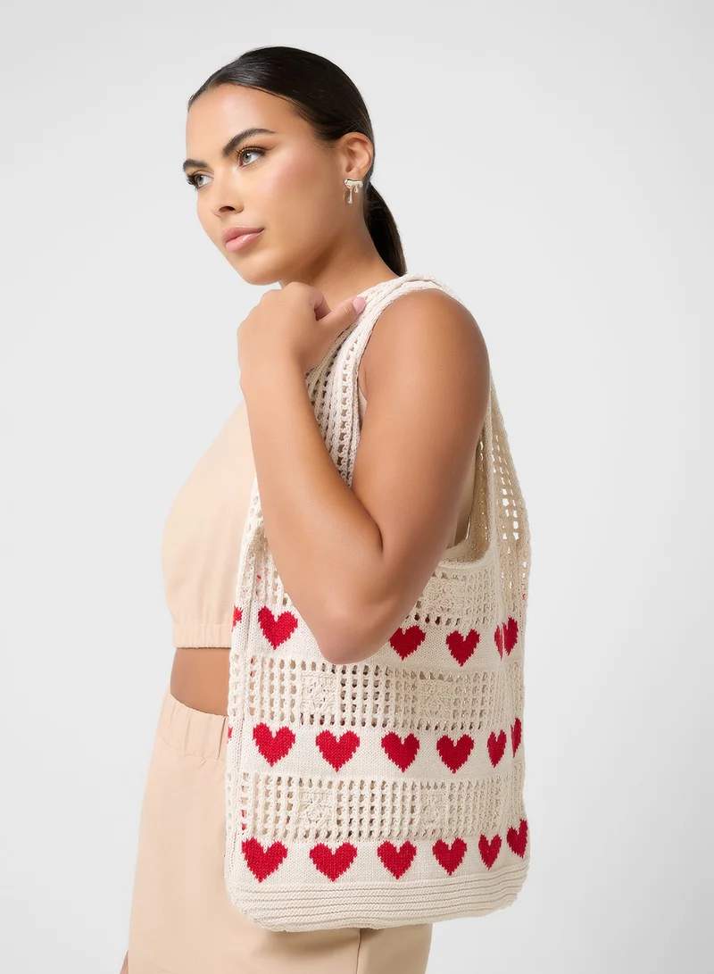 Ginger Crochet Heart Hobo  Shoulder Bag