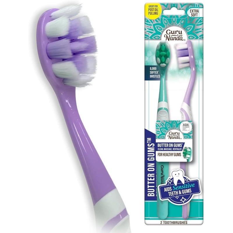 GuruNanda Butter On Gums Toothbrush, ADA Accepted, with 8000+ Ultra Soft Softex Bristles for Sensitive & Receding Gums, Perfect for Whiter Teeth, 2 Ct - Image 1