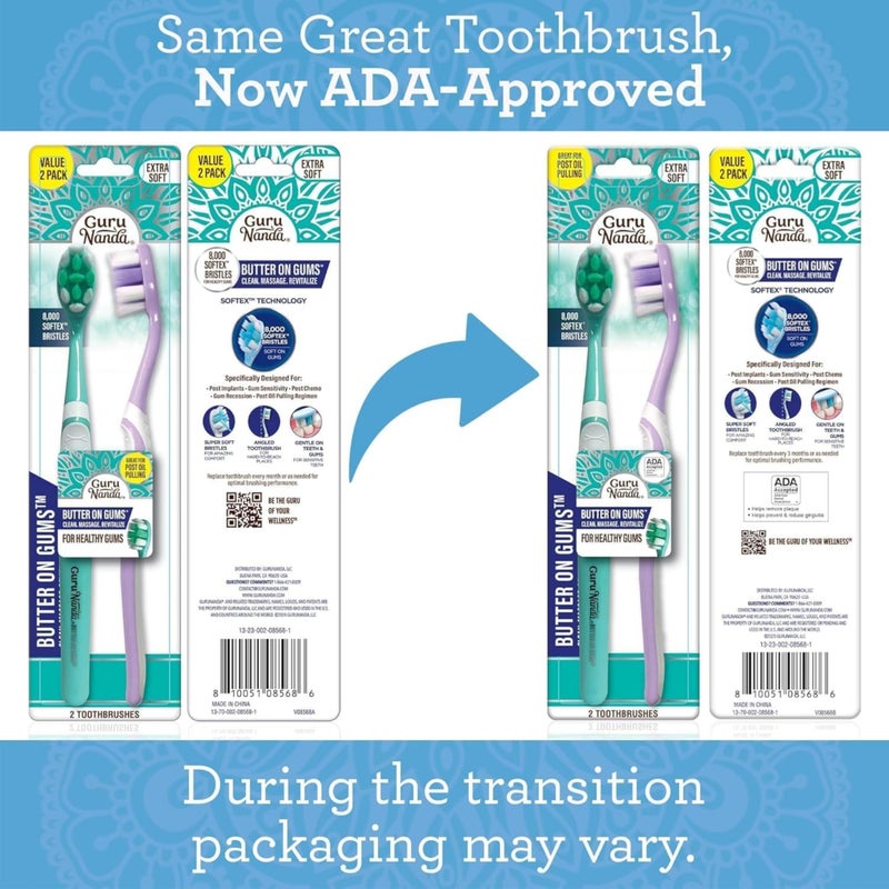 GuruNanda Butter On Gums Toothbrush, ADA Accepted, with 8000+ Ultra Soft Softex Bristles for Sensitive & Receding Gums, Perfect for Whiter Teeth, 2 Ct - Image 2