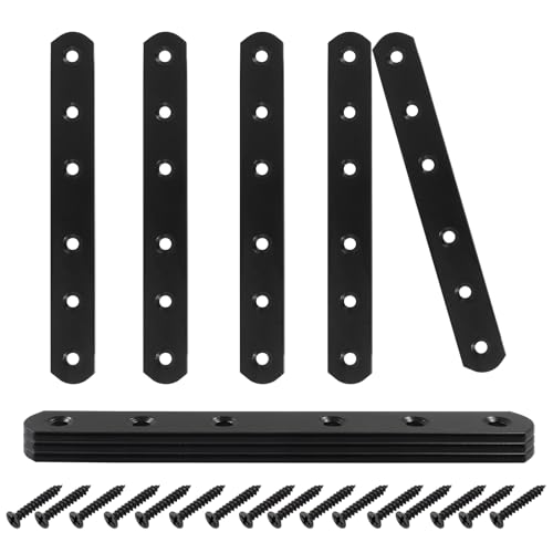 HARSKIYER 8 Pcs 6 Inch Straight Bracket, Stainless Steel Flat Mending Brace, Black Connector Plate with Mounting Screws & Screwdriver for Furniture Repair, Fixing - Image 1