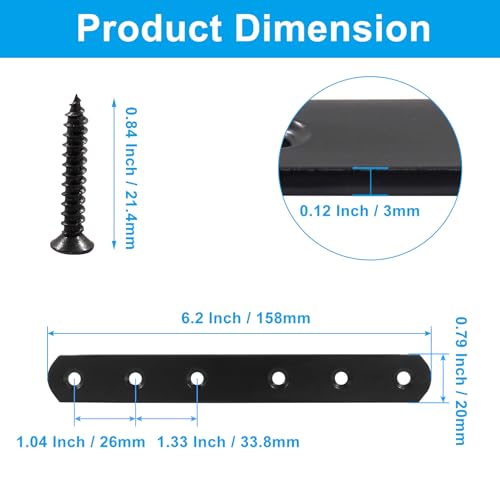 HARSKIYER 8 Pcs 6 Inch Straight Bracket, Stainless Steel Flat Mending Brace, Black Connector Plate with Mounting Screws & Screwdriver for Furniture Repair, Fixing - Image 3
