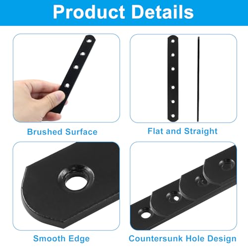 HARSKIYER 8 Pcs 6 Inch Straight Bracket, Stainless Steel Flat Mending Brace, Black Connector Plate with Mounting Screws & Screwdriver for Furniture Repair, Fixing - Image 4
