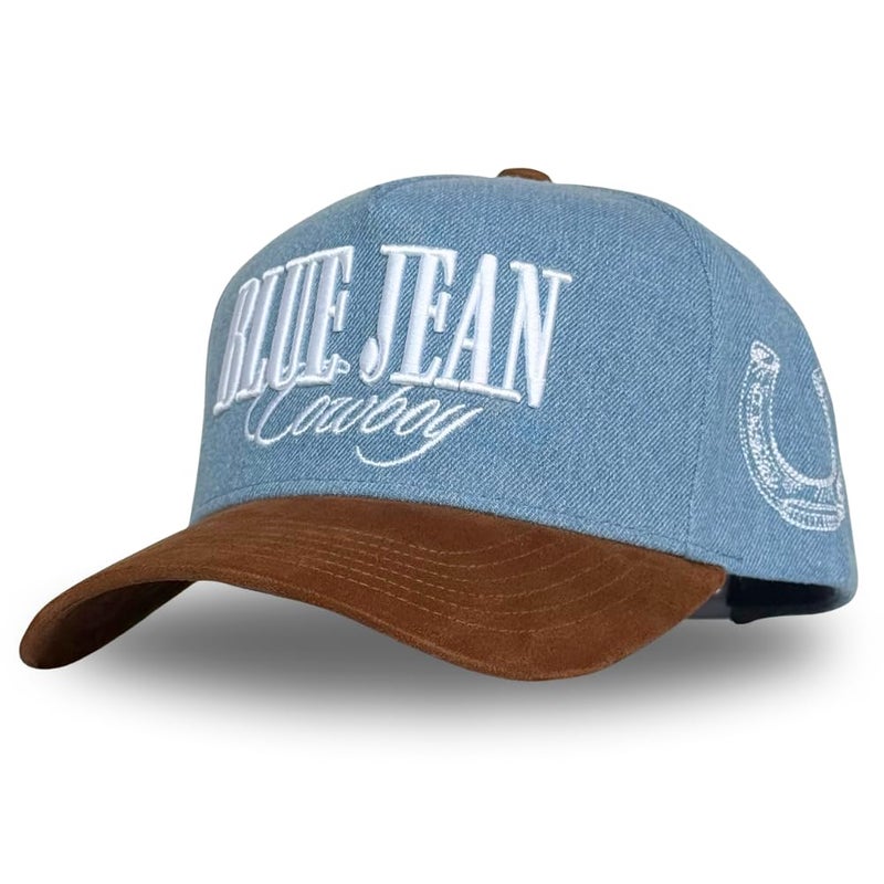 CITRUSY Vintage Western Trucker Hat | Men & Women | Embroidered Trendy Caps | Country Cute Hats for Cowgirls & Cowboys | Camo Denim Cotton Styles | Snapback Fishing Hat (Blue Jean Cowboy | Brown Suede Denim) - Image 1